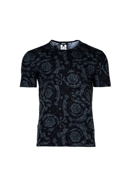 Мужская футболка - майка, круглый вырез, хлопок стрейч, узор барокко VERSACE, цвет Schwarz Grau
