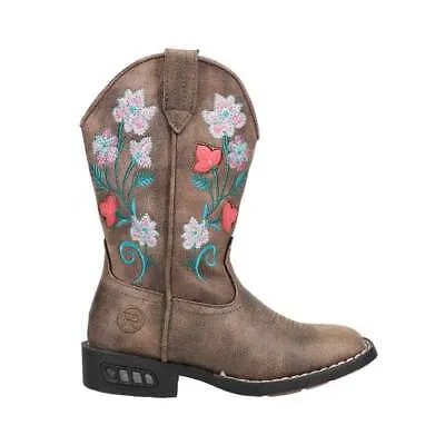 Roper Dazzle Floral Lights Square Toe Cowboy Youth Girls Brown Casual Boots 09-