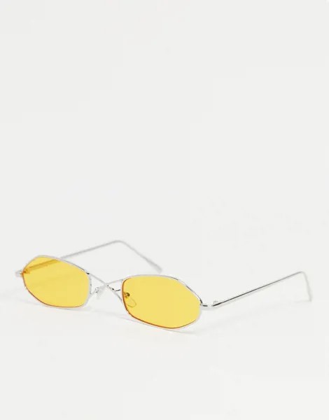 Серебристые шестиугольные солнцезащитные очки унисекс с желтыми линзами AJ Morgan-Серебристый