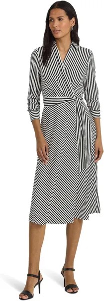 Платье LAUREN Ralph Lauren Striped Surplice Crepe Midi Dress, цвет Cream/Black