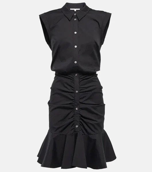 Поплиновое мини-платье Bell со сборками VERONICA BEARD, черный