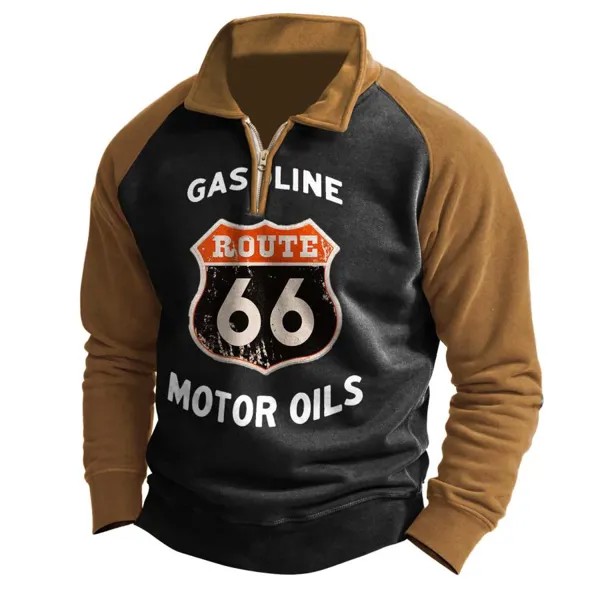 Мужская толстовка Vintage Motor Oil Route 66 молния четверть цветных блоков повседневные топы
