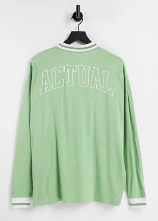 Зеленый oversized-лонгслив с воротником поло и вышитым логотипом на спине ASOS Actual-Зеленый цвет