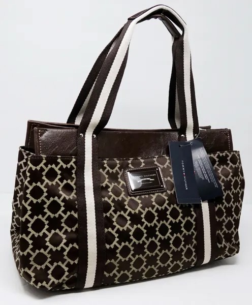 НОВАЯ женская коричнево-белая жаккардовая большая сумка с логотипом Tommy Hilfiger TH, кошелек