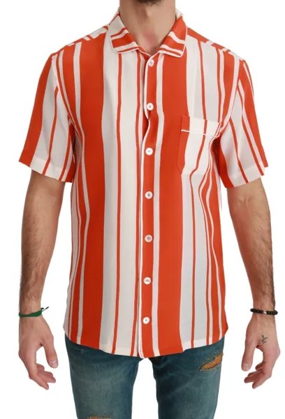 Рубашка DOLCE - GABBANA Бело-оранжевая шелковая полоска с коротким рукавом 38/US15/XS Рекомендуемая розничная цена 900 долларов США