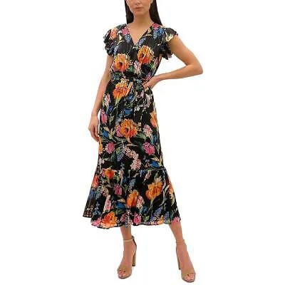 Женское черное шифоновое платье миди с цветочным принтом Sam Edelman с пышной юбкой 2 BHFO 2817