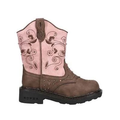 Roper Saddle Light Round Toe Cowboy Youth Girls Brown, Pink Casual Boots 09-018