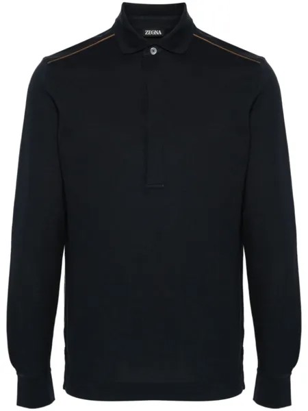 Zegna рубашка поло с отделкой в полоску, синий