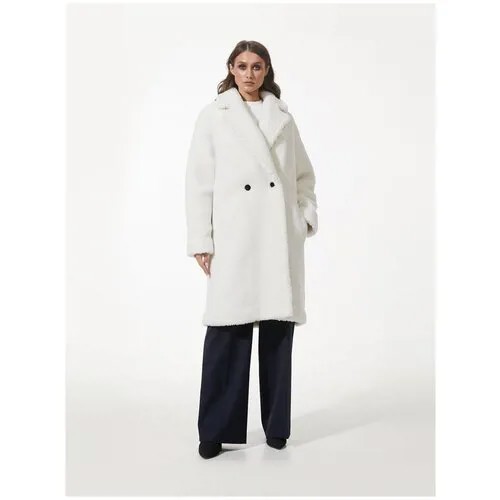 Пальто HUGO, искусственный мех, силуэт прямой, карманы, размер M, белый