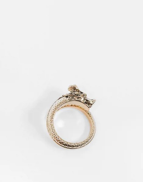 Золотистое кольцо с элементом в виде дракона и перекрестным дизайном River Island-Золотой