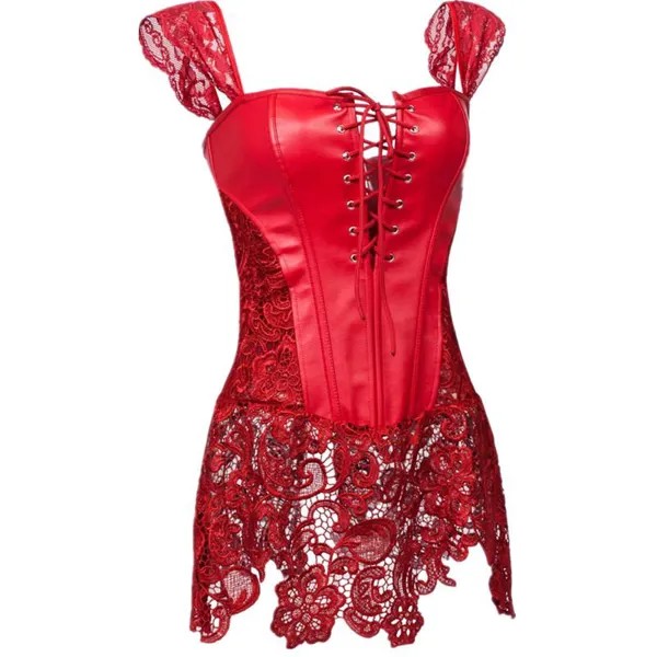 Сексуальное белье женщин кожа & бурлеска корсет стимпанк кружева платье талии лиф Corpet плюс размер