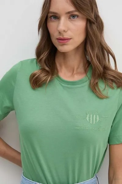 Хлопковая футболка Gant, зеленый