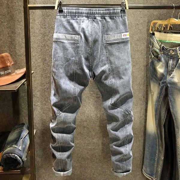 Мужские джинсы в стиле пэчворк, модные вельветовые джинсовые шаровары, винтажные свободные прямые брюки с поясом на резинке, осень 2021