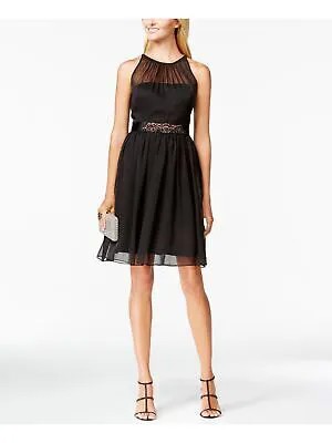 ADRIANNA PAPELL Женское черное шифоновое платье без рукавов с поясом + расклешенное платье 10