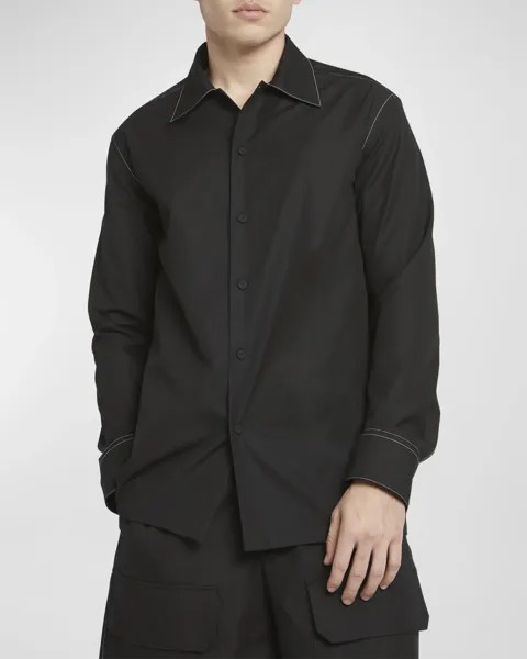 Мужская классическая рубашка с контрастной строчкой Jil Sander, цвет Black