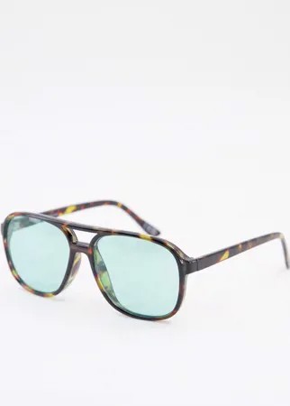 Солнцезащитные очки-авиаторы в черепаховой оправе с зелеными стеклами ASOS DESIGN-Коричневый цвет