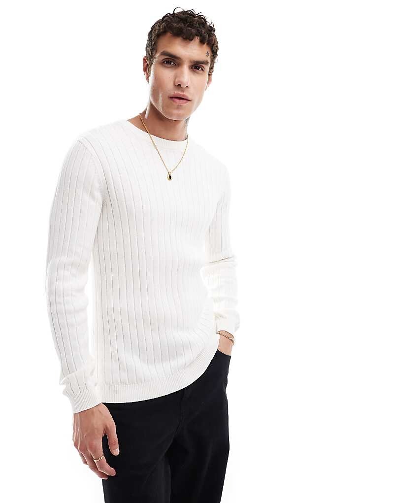 ASOS DESIGN – белый вязаный свитер в рубчик приталенного кроя