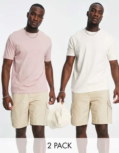 Две пары футболок свободного кроя Another Influence Tall пыльно-розового и экрю
