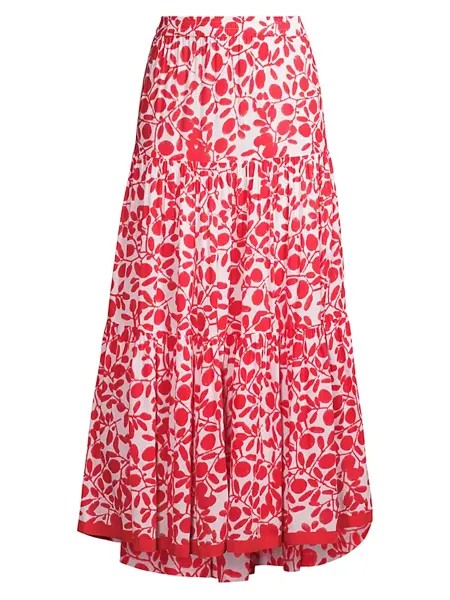 Многоярусная длинная юбка из хлопка с оборками и цветочным принтом Ro'S Garden, красный