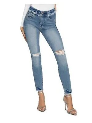 Женские синие джинсы GOOD AMERICAN с высокой талией и потертостями на молнии с карманами на молнии 22