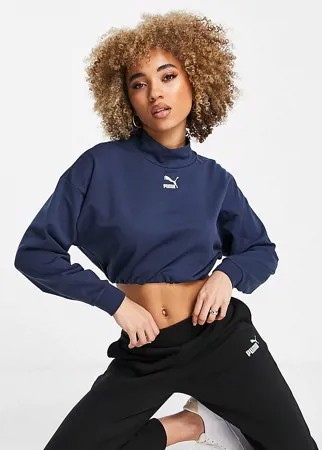 Темно-синий укороченный свитшот с высоким воротником Puma – эксклюзивно для ASOS-Голубой