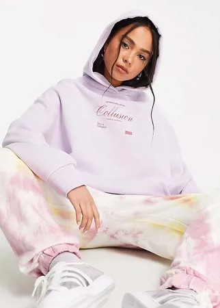 Сиреневая худи в стиле oversized с фирменным принтом COLLUSION-Фиолетовый цвет