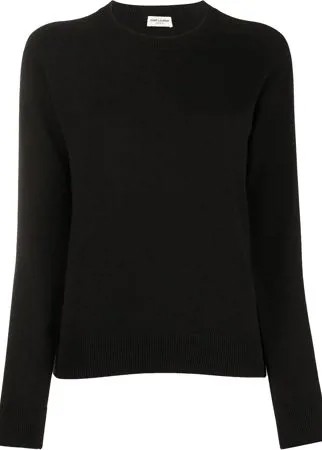 Saint Laurent кашемировый джемпер с круглым вырезом в рубчик