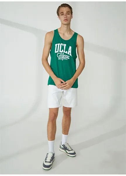 Зеленая мужская футболка с широким воротником Ucla