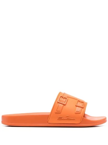 Santoni шлепанцы с тисненым логотипом, оранжевый