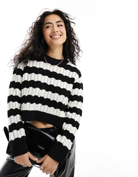 Укороченный свитер в полоску с ажурной строчкой ASOS DESIGN