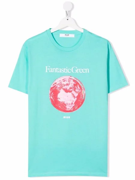 MSGM Kids футболка с принтом Fantastic Green