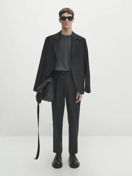 Футболка с короткими рукавами из смесовой шерсти Massimo Dutti, черный