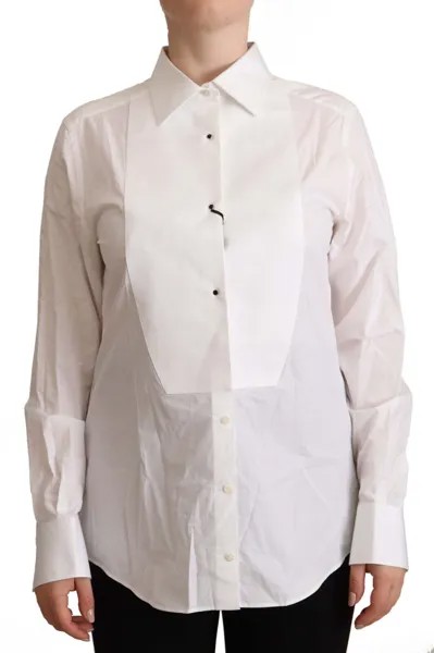 DOLCE - GABBANA Топ Белая хлопковая рубашка с длинным рукавом с воротником IT46/US12/XL 550 долларов США
