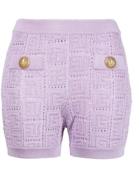 Balmain сетчатые шорты с монограммой, фиолетовый
