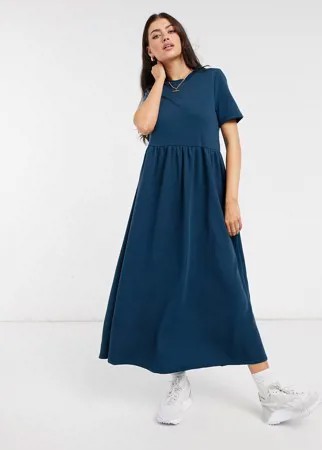 Бирюзовое платье-футболка миди с ярусным подолом Urban Threads-Зеленый цвет