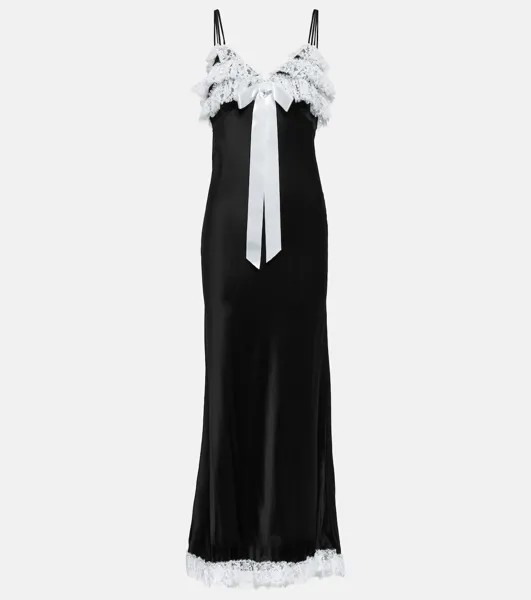 Шелковое платье макси с кружевной отделкой Rodarte, черный