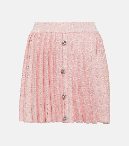 Трикотажная мини-юбка со складками и пайетками Self-Portrait, розовый