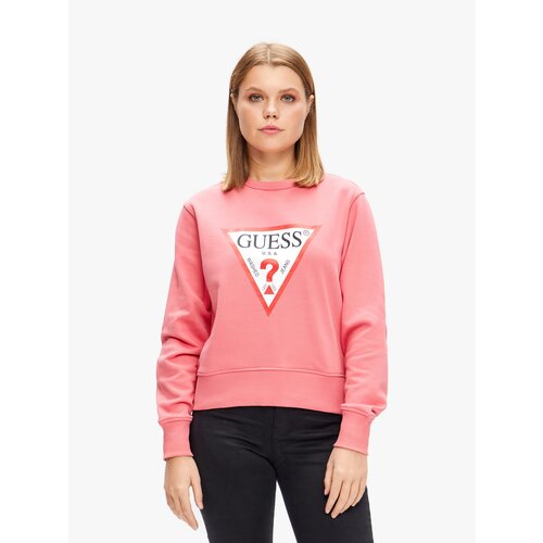Свитшот GUESS, силуэт свободный, средней длины, размер S, розовый
