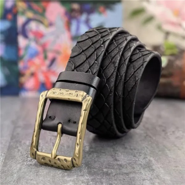 Ручной резной роскошный Двусторонний кожаный ремень для мужчин Ceinture Homme, толстый ремень из натуральной кожи, Мужская Ретро латунная пряжка ...