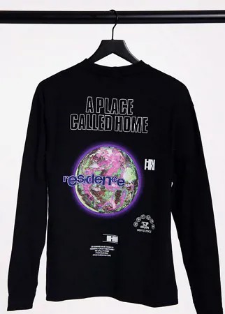 Черный лонгслив в стиле oversized с принтом COLLUSION Unisex