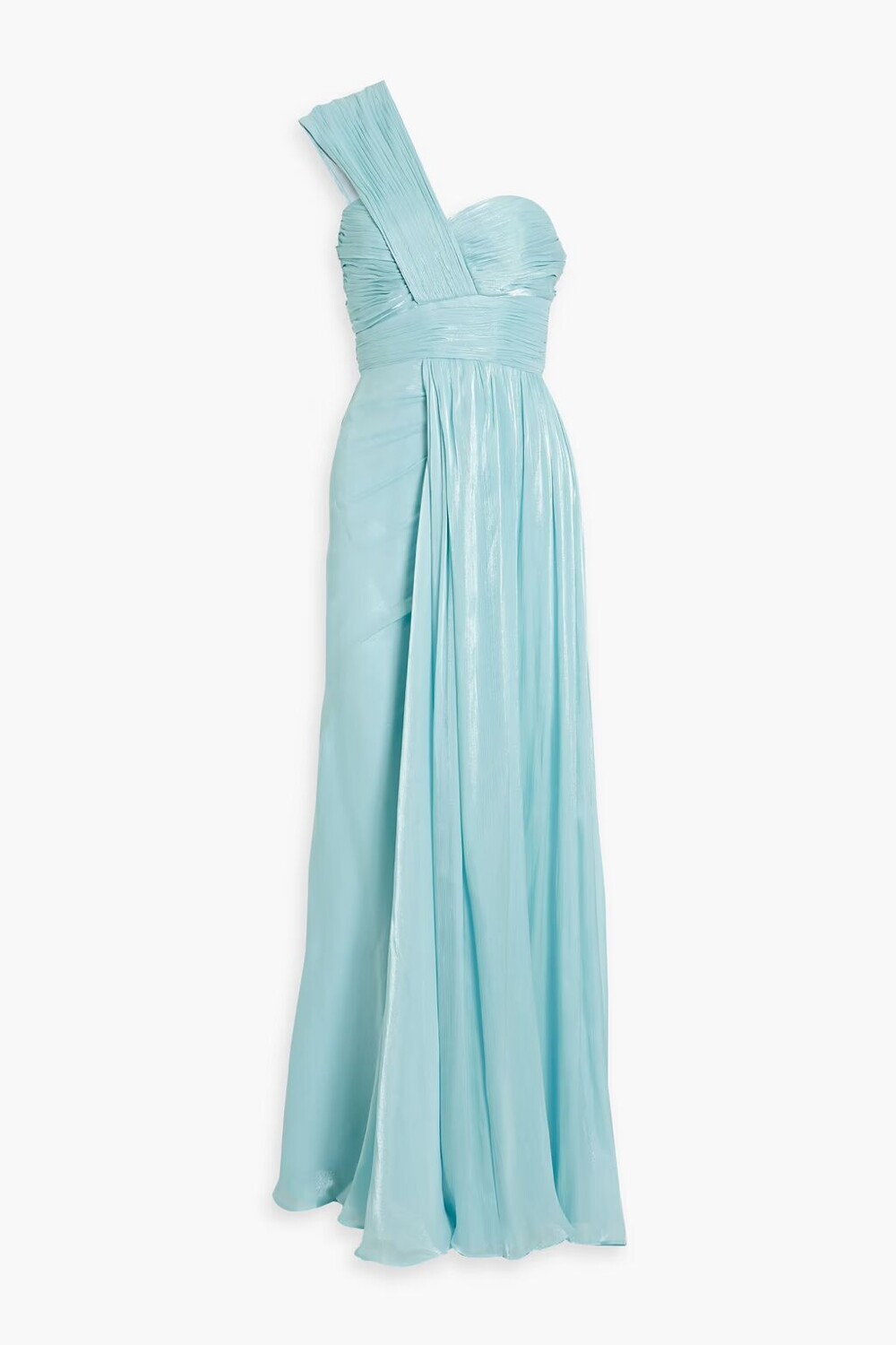Платье из плиссированного жоржета на одно плечо Badgley Mischka, голубое небо