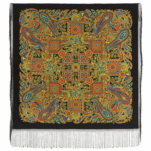 Платок Павловопосадская платочная мануфактура,148х148 см, черный, желтый