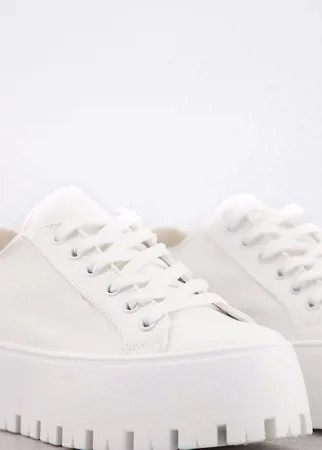 Белые парусиновые кроссовки для широкой стопы на массивной подошве ASOS DESIGN Devoted-Белый