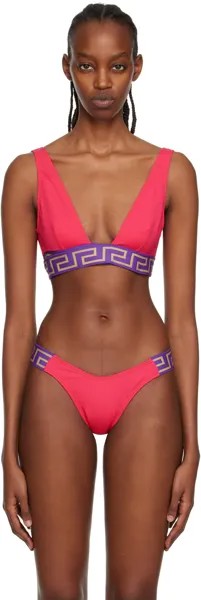 Розовый - Топ бикини с каймой Greca (тропический) Versace Underwear