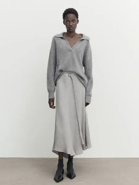 Свитер-Поло Purl-Knit Massimo Dutti, серый