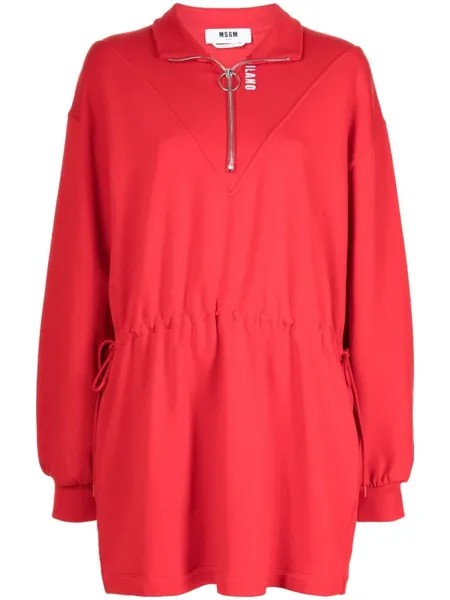 MSGM платье мини из джерси с короткой молнией, красный