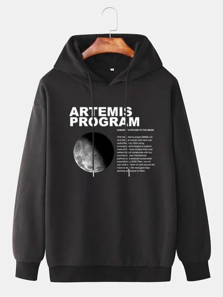 Мужской пуловер на шнурке с надписью Space Letter Moon с графическим принтом Толстовка с капюшоном