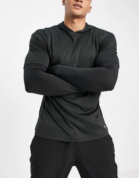 Лонгслив для бега с капюшона и эффектом двухслойности ASOS 4505-Черный