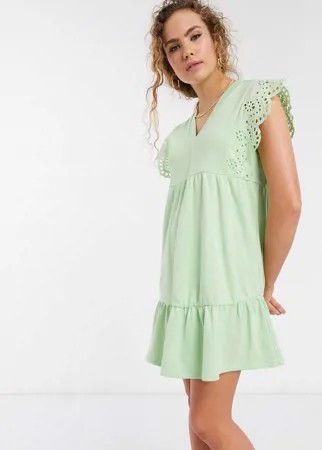 Свободное платье мини с вышивкой ришелье Lost Ink-Зеленый цвет