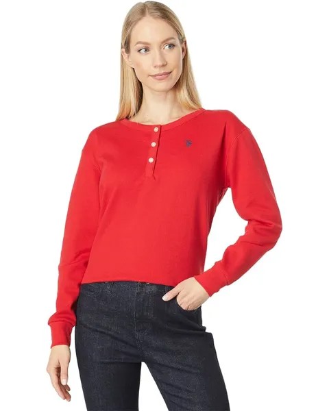 Топ U.S. POLO ASSN. Long Sleeve Solid Crop Thermal Henley Top, цвет Racing Red